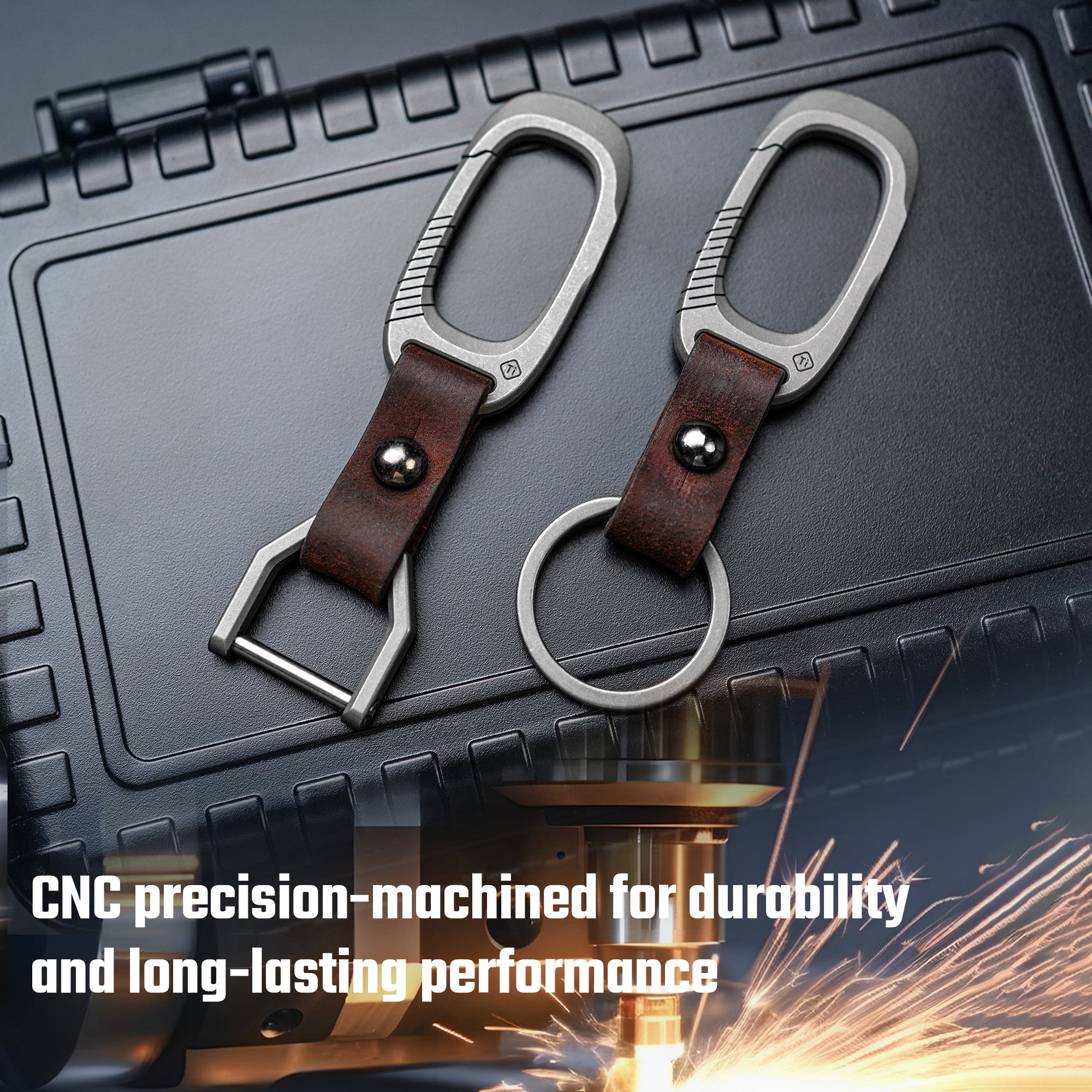 CH21 Titanium Keychain Clip With Leather