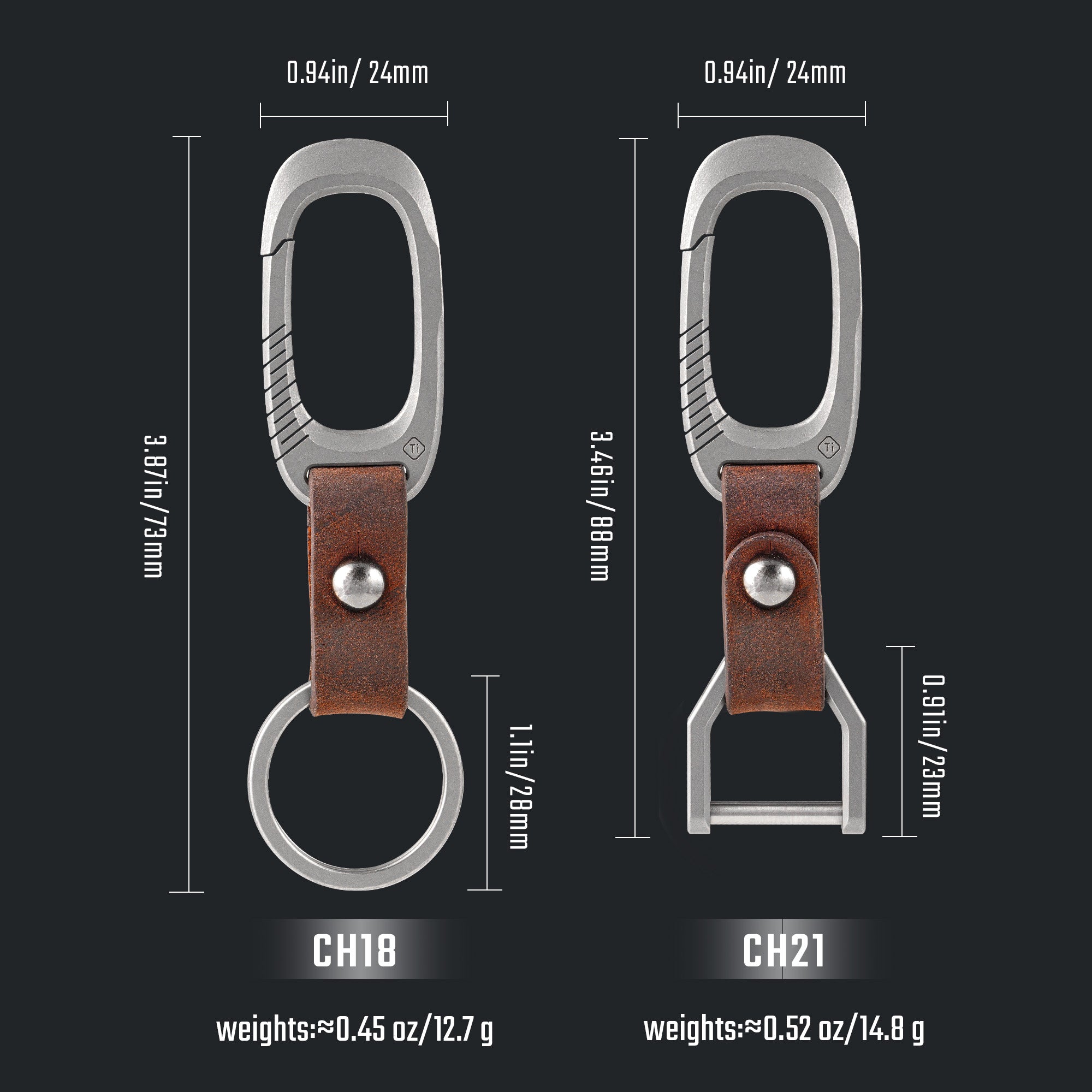 CH21 Titanium Keychain Clip With Leather