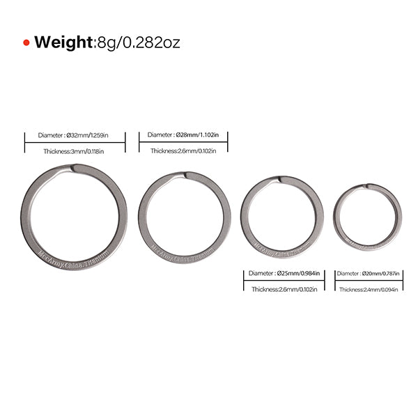 CH11 Titanium Keyring | 4pcs Keychain Ring Kit and Four Different Sizes