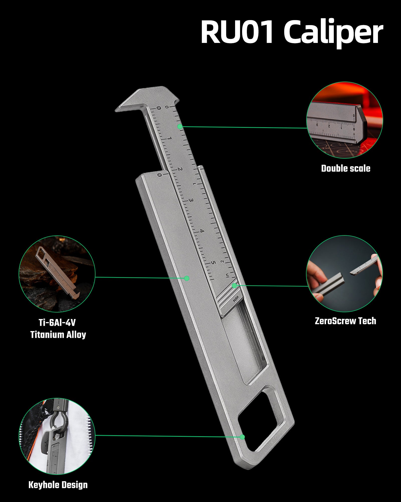 RU01 Minimalist Zeroscrew Tech Titanium Caliper