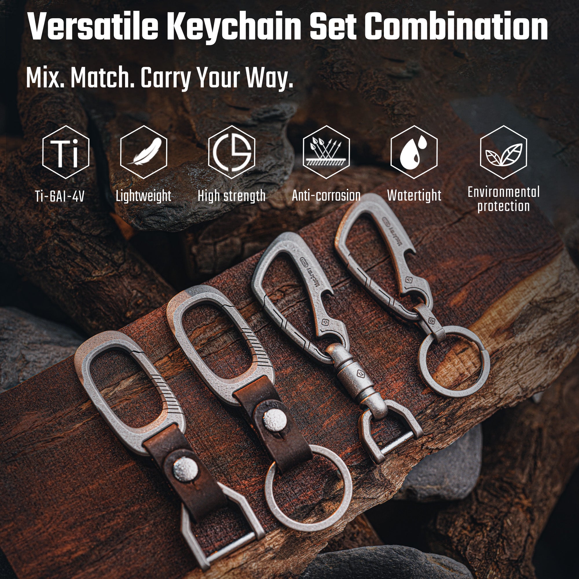 CH21 Titanium Keychain Clip With Leather