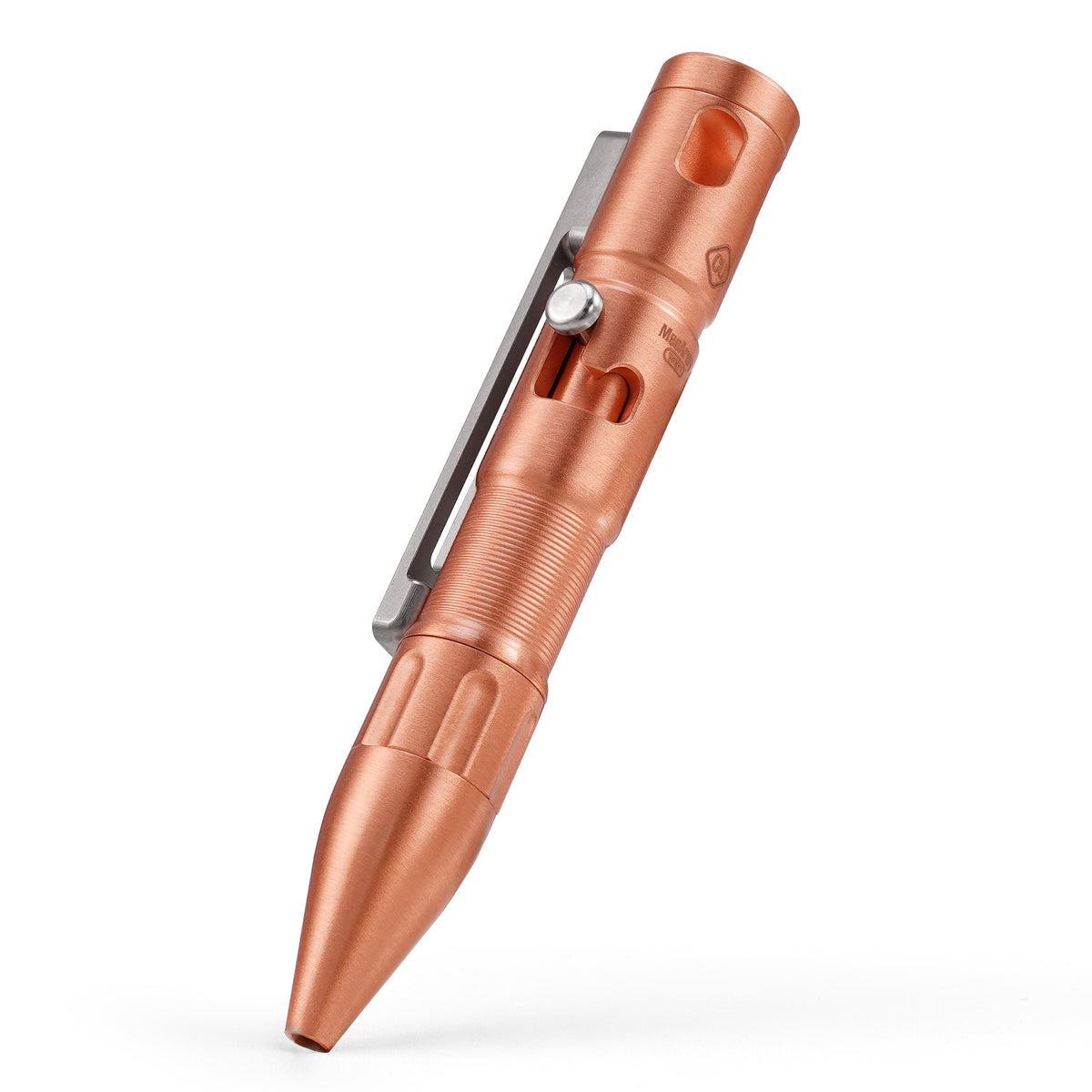 MecArmy TPX11 modular bolt-action pen in brass with removable pocket clip.