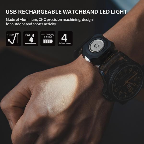 New Version CPLU-Al Aluminium Watchband LED Light | USB-C Rechargeable | 300 Lumens